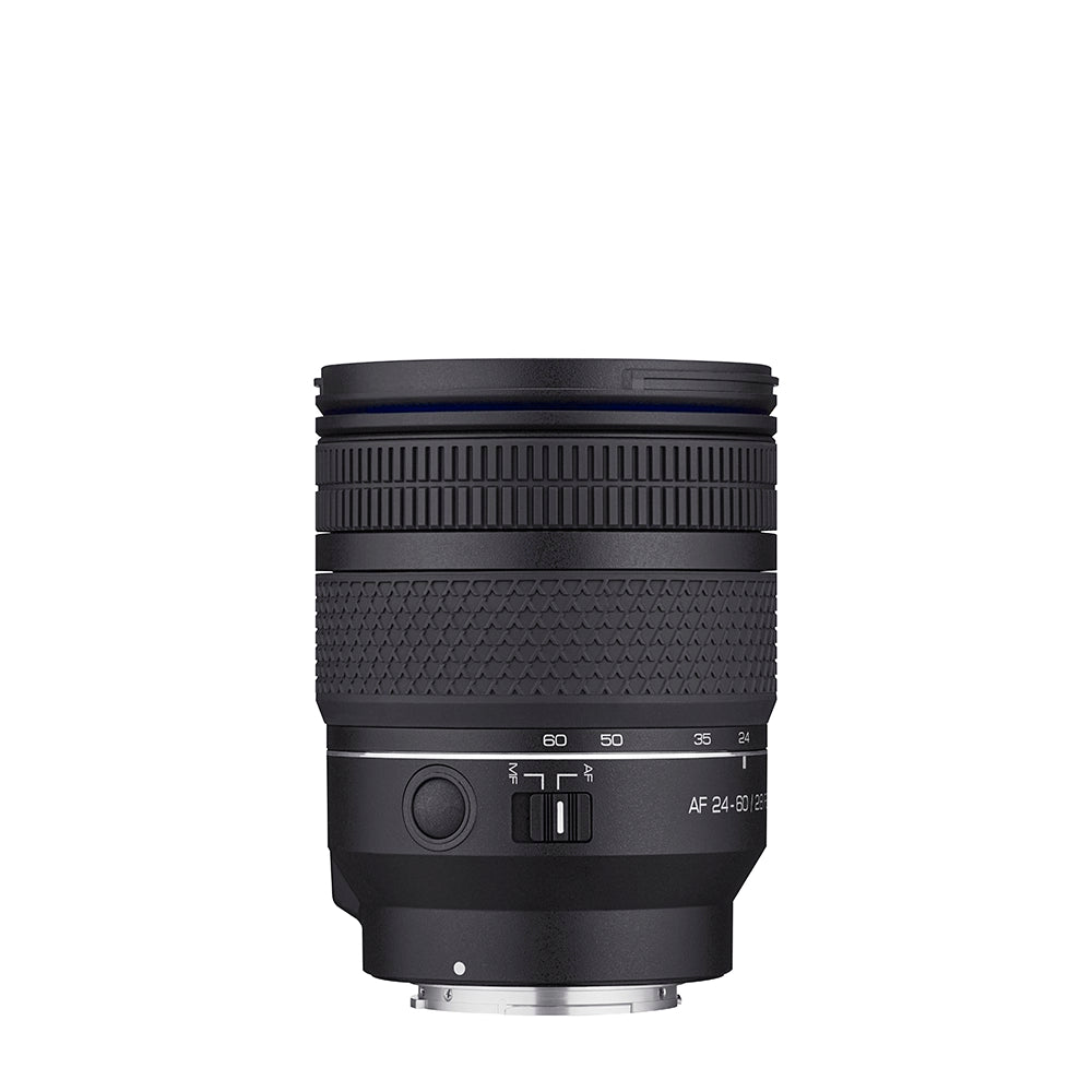 Black camera lens on a white background