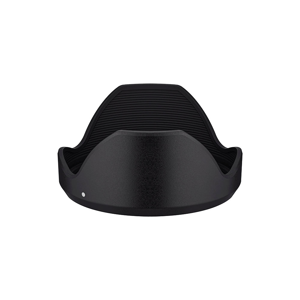 Black camera lens hood on a white background